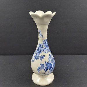 Crown Devon Fieldings Staffordshire Porcelain Blue Transferware Small Bud Vase